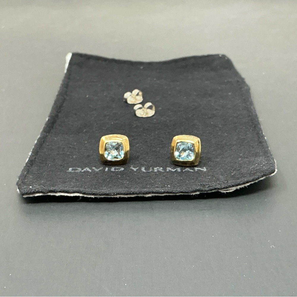 DAVID YURMAN 18K GOLD, SS ALBION BLUE TOPAZ EARRINGS with original DY backs